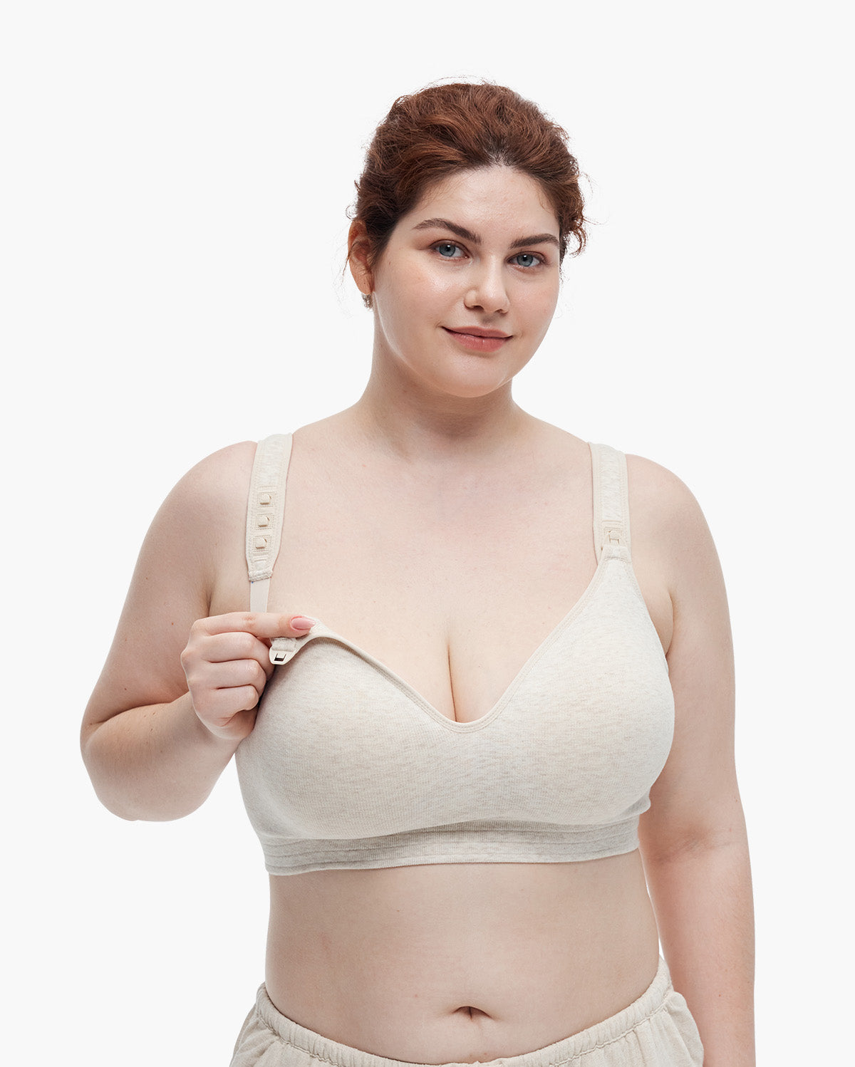 Momcozy Busty Cotton Nursing Bra with a one-handed nursing opening